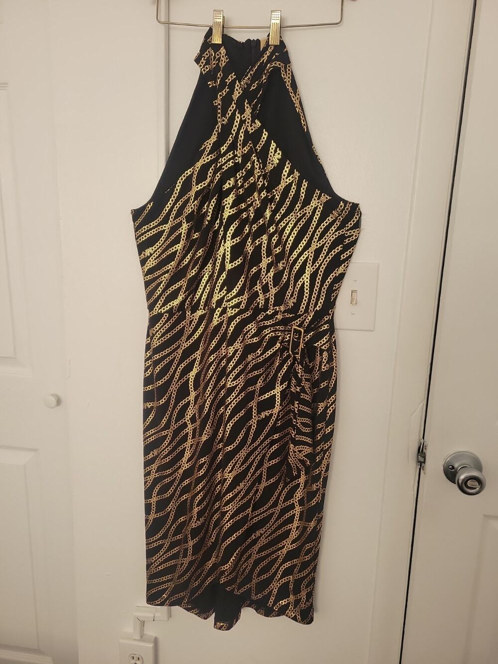 Michael Kors halter-neck midi dress featuring gold chain-link pattern Sz M
